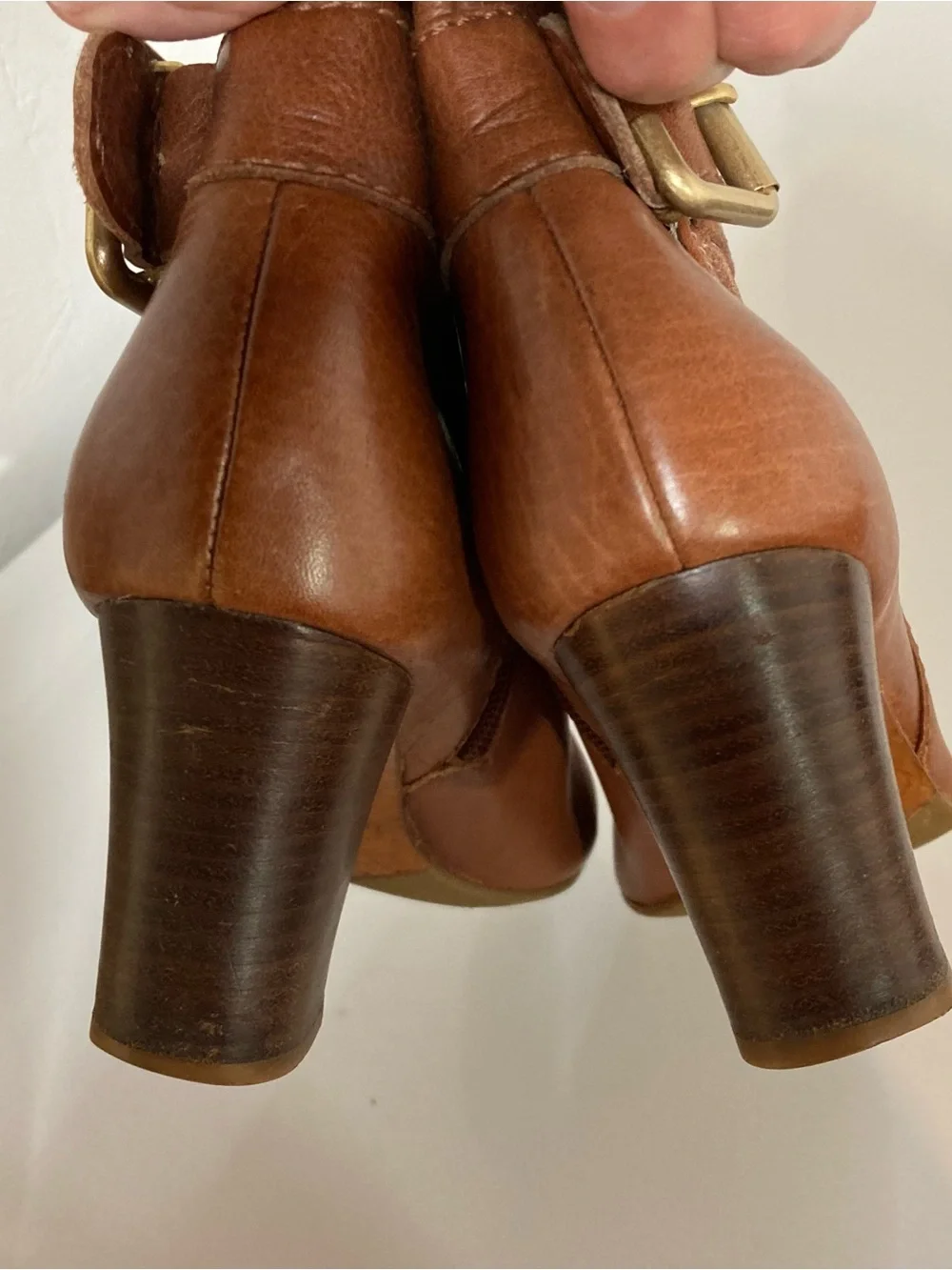 ANTONIO MELANI Cognac Leather Ankle Booties with Buckle Detail inside wear